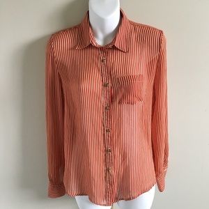 OVI BLOUSE STRIPED BUTTON DOWN SEMI SHEER SIZE S